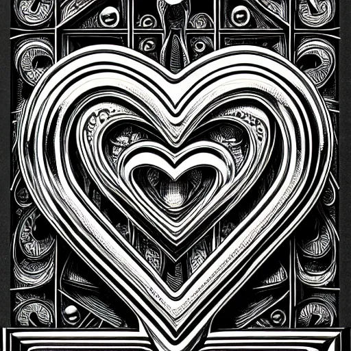 Prompt: a chrome carved heart, highly detailed, intricate artwork, graphic style of Patrick Gleason very coherent symmetrical artwork, depth of field, bokeh