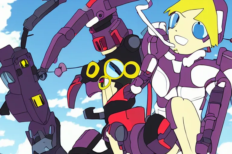 Prompt: demonic robot, in the style of FLCL (2000)