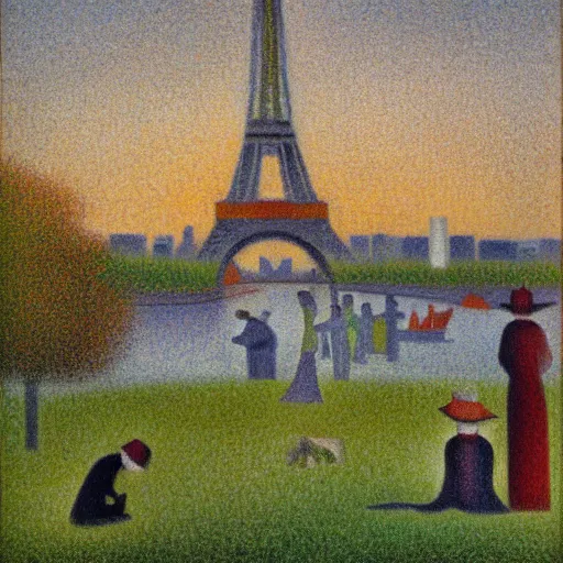 Image similar to the eiffel tower painting by Georges Seurat, 8k