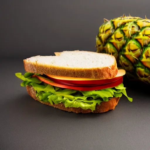 Prompt: a photo of a sandwich of ananas, professional, studio, 4 k