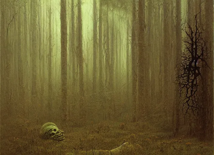 Image similar to a monster in a forest by zdzislaw beksinski, matte painting, aesthetic