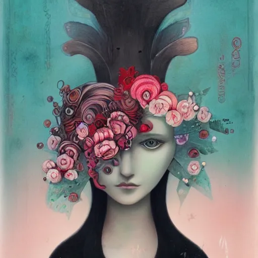 Image similar to Female Painting by Benjamin Lacombe, asymmetrical, Organic Painting, Matte Painting, geometric shapes, hard edges, graffiti, street art, by Benjamin Lacombe