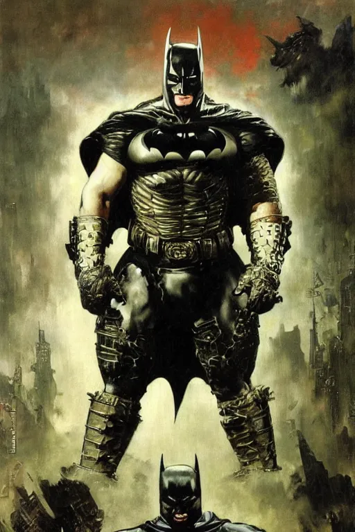 Prompt: full length portrait of hulking brock lesnar as dark evil batman wearing cape and armour, hong kong, painted by lawrence alma tadema, zdzislaw beksinski, norman rockwell, jack kirby, tom lovell, greg staples