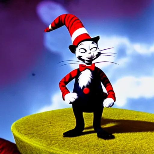 Image similar to jim carry as cat in the hat from the movie cat in the hat. still from movie, 4 k,