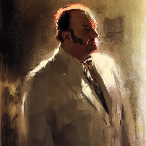 Prompt: portrait of a n emotional tony soprano in cosplay as captain america, by jeremy mann, anders zorn.