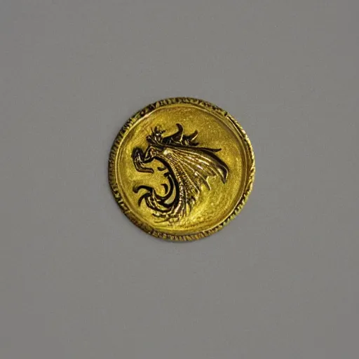 Prompt: pirate coin made of gold portraying of a dragon, high detail