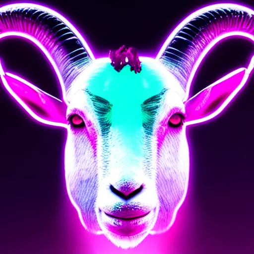 Prompt: synthwave goat face with neon horns, detailed face, sharp focus, synthwave art, aesthetic, octane render