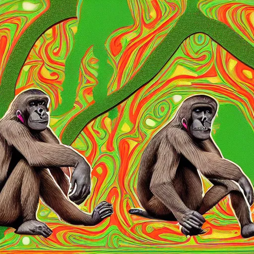 Prompt: stoned ape theory, psilocybin mushrooms, abstract, evolution