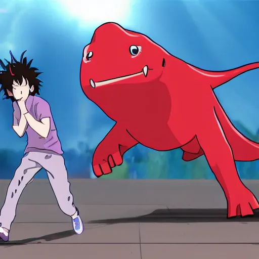 Prompt: head explosion dino slow motion anime