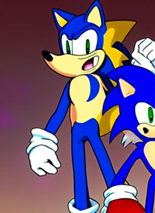 Image similar to sonic the hedgehog and jotaro kujo from jojo's bizarre adventure hanging out