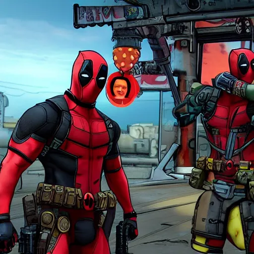 Image similar to Deadpool in borderlands 2 4k detailed super realistic