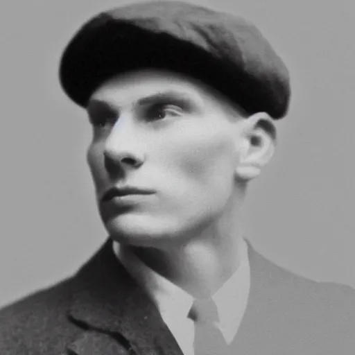 Image similar to A photograph portrait of Jerma985 wearing a newsboy cap in the early 1900s, taken in the early 1900s, grainy, taken on a early 1900s Kodak Camera, realistic, hyperrealistic, very realistic, highly detailed, very detailed, extremely detailed, detailed, digital art, trending on artstation