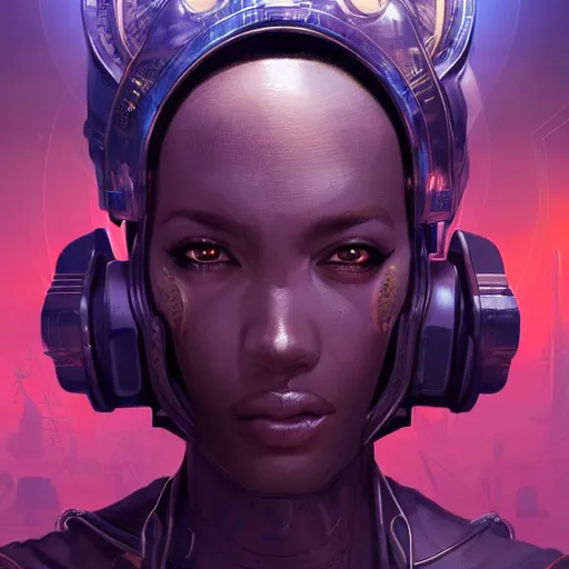 Prompt: african space pirate, science fiction, highly detailed, digital painting, beautiful eyes, symmetry, concept art, sharp focus, illustration, global illumination, radiant light, synthwave colors, detailed and intricate environment, art by artgerm and greg rutkowski and magali villeneuve and ilya kuvshinov!