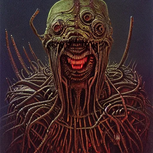 Image similar to space alien, slimy, glossy, sharp teeth, by h. r. giger, beksinski, nightmare fuel, nightmarish, intricate, highly detailed, optical illusion, stranger things demogorgon, volumetric lighting, flickering