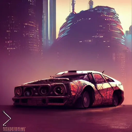 Image similar to Very very very very detailed, very very very very realistic image of very very very detailed cyberpunk car, Mars as background , by very very very very talented artist in very very very very aesthetic photorealism style