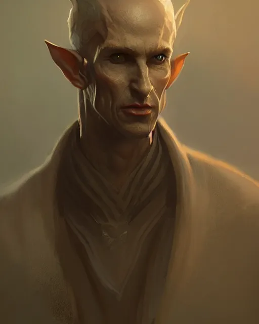 Image similar to character portrait of a slender half - elven man, by greg rutkowski, mark brookes trending on artstation