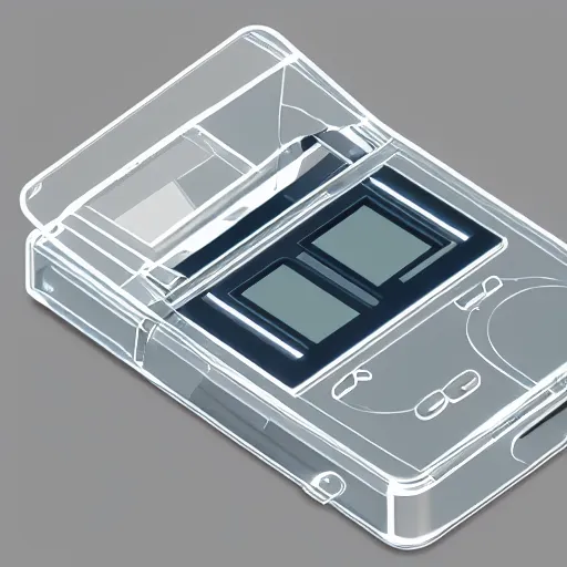 Image similar to an isometric product shot of a clear gameboy dmg