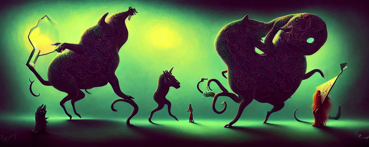 Image similar to strange mythical beasts of whimsy, surreal dark uncanny painting by ronny khalil