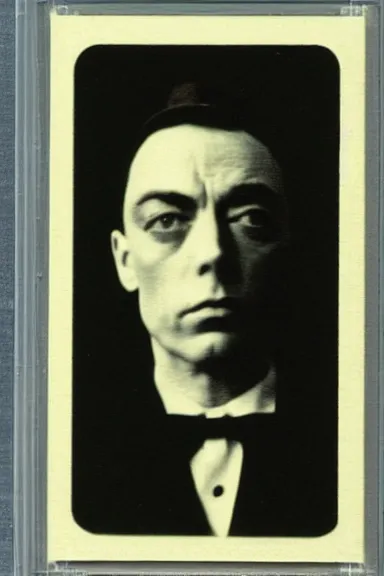 Prompt: buster keaton baseball card