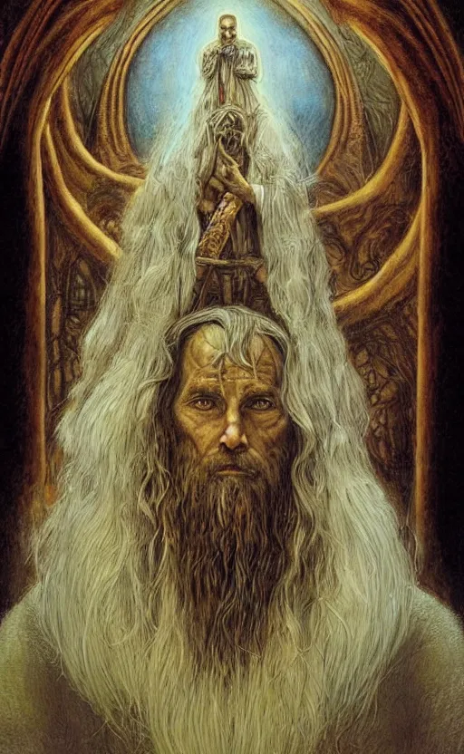 Prompt: the hierophant portrait by john howe, lord of the rings fantasy art, traditional painting, highly detailed