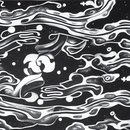 Image similar to a battle tank blasting with yin - yang black and white daoist paint, in a cosmic field