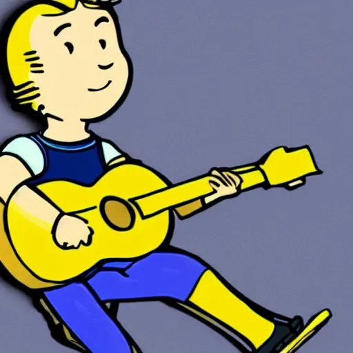 Image similar to vault boy playing a guitar