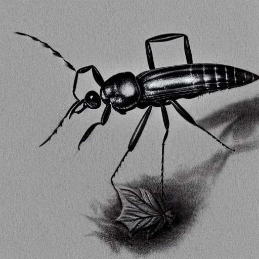 Image similar to soldier ant, black and white, botanical illustration