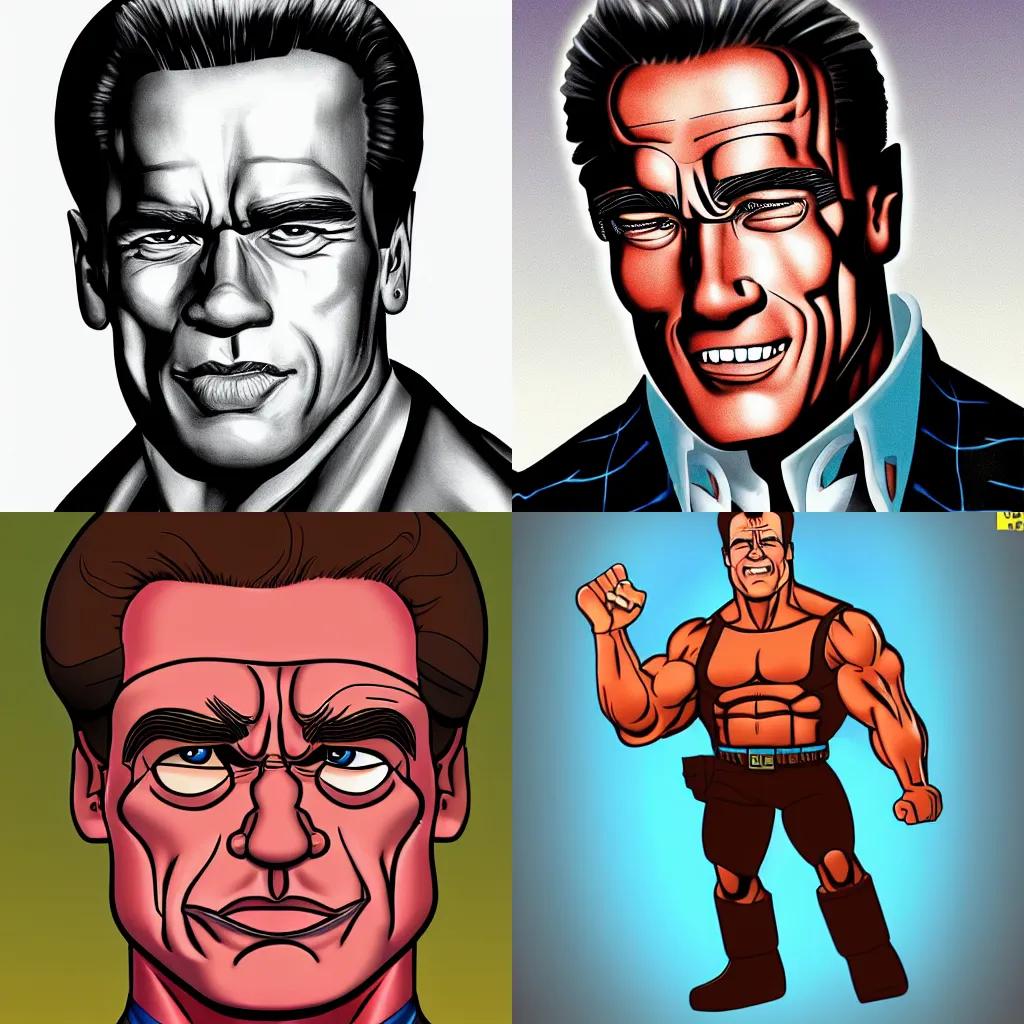 Prompt: Arnold Schwarzenegger as 80s cartoon character, trending on artstation
