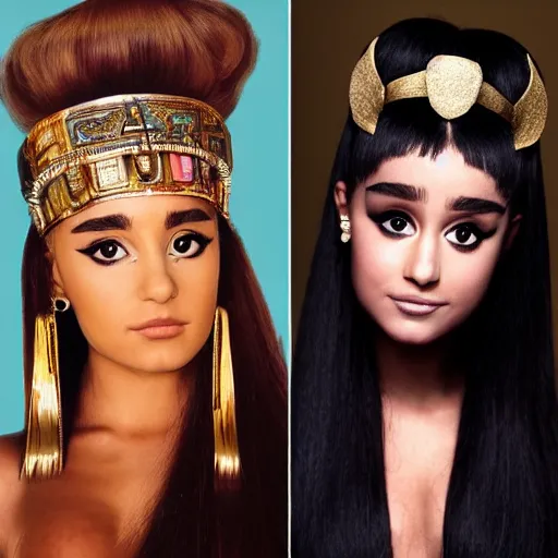 Image similar to cleopatra with the face of ariana grande