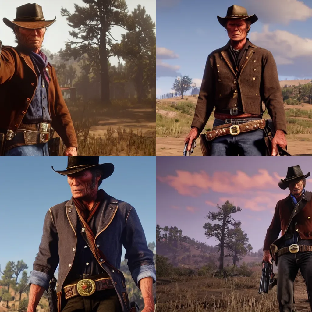 Prompt: Clint Eastwood in Red Dead Redemption 2, rockstar games, gameplay,