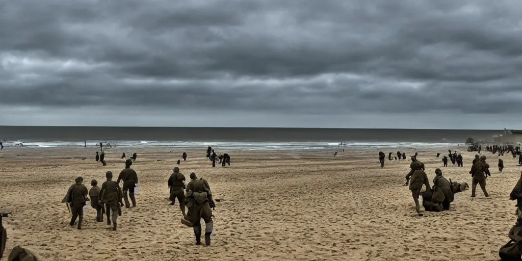 Prompt: WW2 omaha beach in the style of Dim Martin