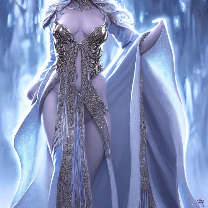 Image similar to beautiful ice queen in ornate robes, highly detailed, 8 k, hdr, award - winning, trending on artstation, clayton crain