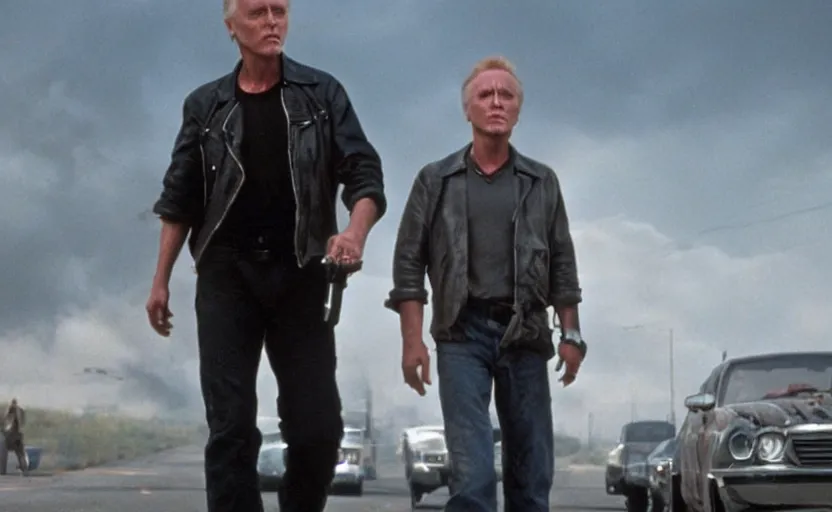 Prompt: VFX film James Cameron's The Terminator starring Christopher Walken