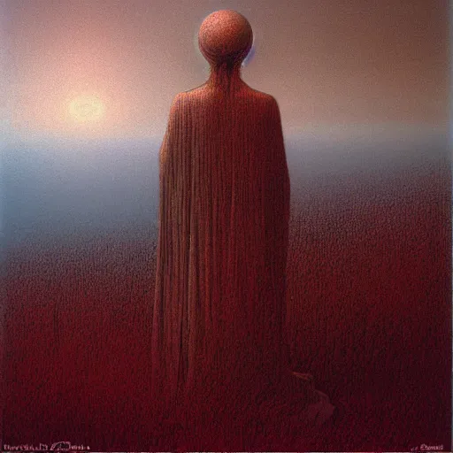 Prompt: god talking to his creation by zdzislaw beksinski