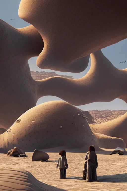 Image similar to 🦕 🐋🤖👽🐳 in desert, photography by bussiere rutkowski andreas roch, octane render, 1 6 k
