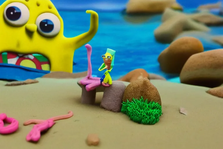 Image similar to miniatures photography of bikini bottom ( spongebob location ), everything has a plasticine sheen