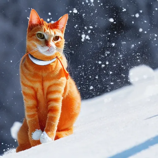 Image similar to an orange tabby cat skiing