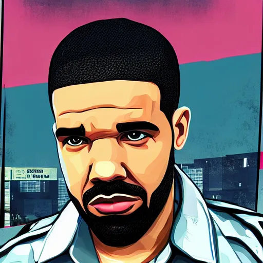 Image similar to drake in the style of gta v artwork, digital art