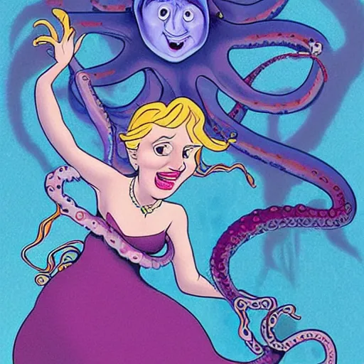 Prompt: ursula the sea witch, boris johnson, ( ( ( ( octopus ) ) tentacles ) ), by glen keane, disney