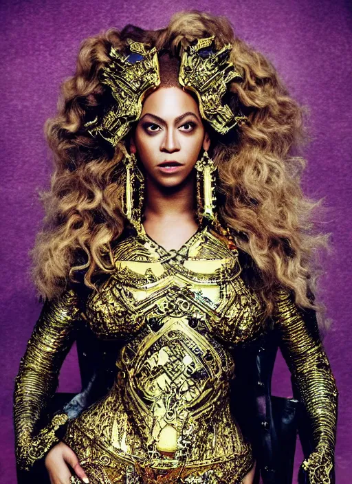 Prompt: beyonce photoshoot as a powerful anime boss villain, realistic, intricate, hyper detailed, overpowered, all gold, renaissance style clothes, highly detailed, high resolution, highly realistic, 8 k 4 k