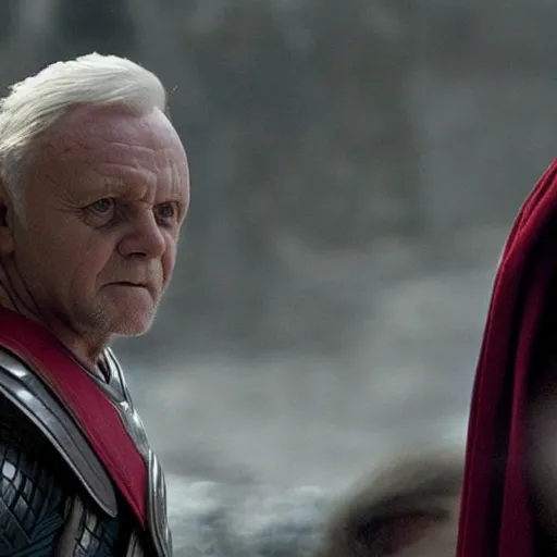 Image similar to Anthony Hopkins as Thor, in the movie Thor: Love and Thunder, cinematic portrait