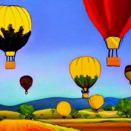 impressionist painting of hot air balloons flying over | Stable ...