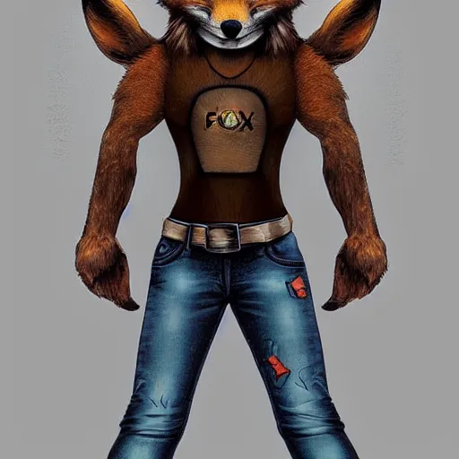 Prompt: A fox wearing a t-shirt and jeans, trending on FurAffinity, energetic, dynamic, digital art, highly detailed, FurAffinity, digital fantasy art, FurAffinity