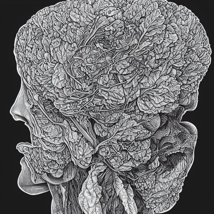 Prompt: the anatomy of a head of lettuce, jojo's bizarre adventure, an ultrafine detailed painting by james jean, intricate linework, studio ghibli, behance contest winner, vanitas, angular, altermodern