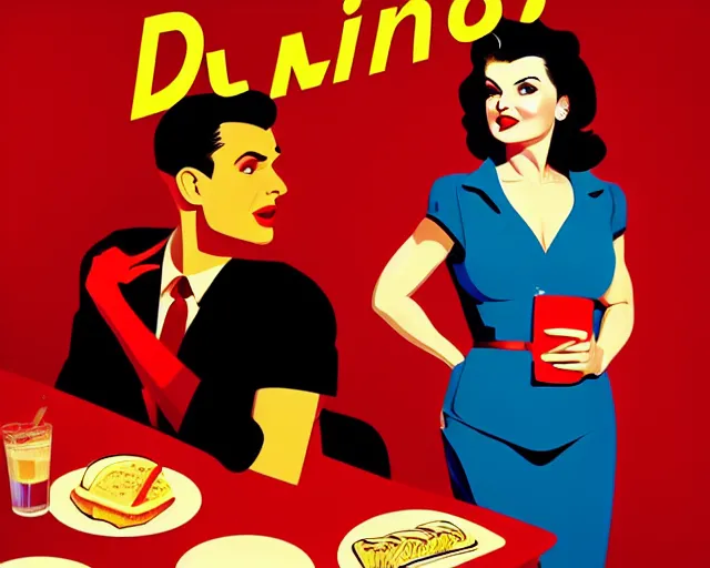 Image similar to advertisement illustration with young sherilyn fenn, diner background, twin peaks, retro futurism, half portrait by stanley artgerm, al parker, jon whitcomb, peter max, dramatic lighting, ilya kuvshinov, trending on artstation, flat colour, geometric curves, gradient filter, pleasing tone colours, 5 0 s style, edward hopper