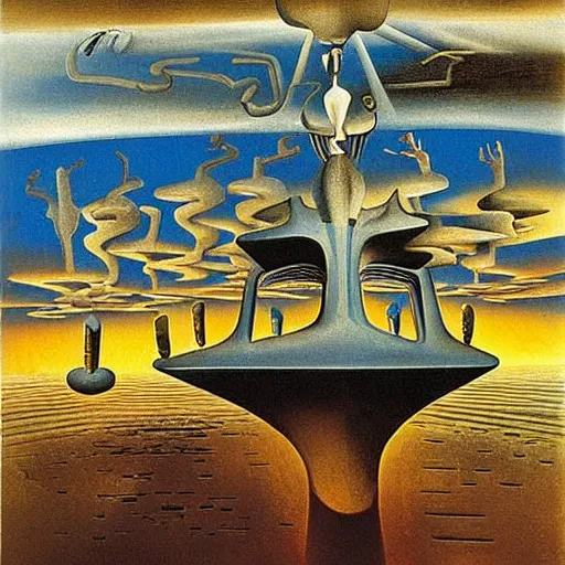 Prompt: Temple of the new gods. Dali. Yves Tanguy.