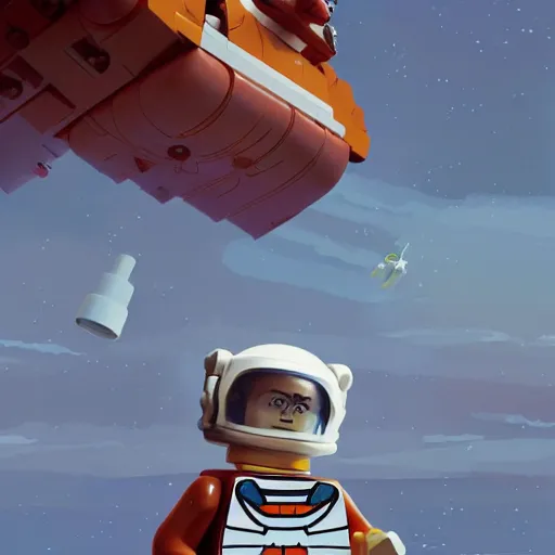 Image similar to lego astronaut playing with a dog by goro fujita, realism, sharp details, cinematic, highly detailed, digital,