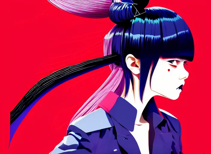 Prompt: editorial illustration by Karolis Strautniekas and Mads Berg, colorful, anime portrait vampire princess miyu, katsuhiro otomo, murata range, haruhiko mikimoto, Ilya kuvshinov,fine texture, smooth cel shading, fine details, matte print, film noir, dramatic lighting, dynamic composition, cinematic, film grain, moody, vivid, volumetric,stippled lighting