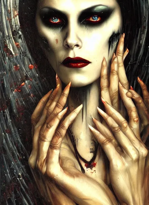 Image similar to mystic cult vampire woman, painted face, dark mystical fearful horror, epic surrealism expressionism symbolism, perfect, by karol bak, louise dalh - wolfe, masterpiece