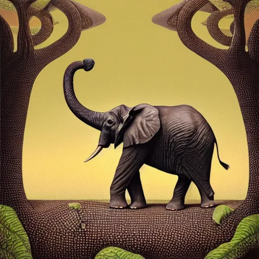 Prompt: an artistic portrait of elephant in full tailored suit by Escher Casey Weldon, behance contest winner, colorful